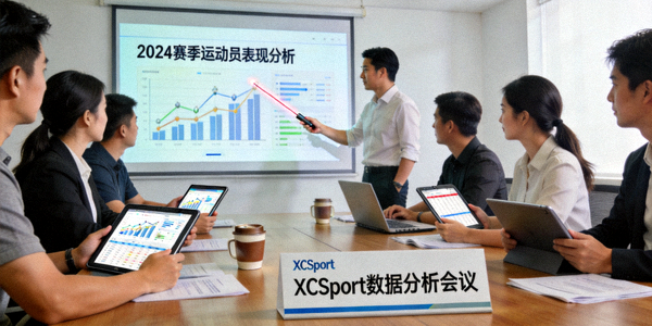 XCSport专业团队正在会议室进行体育数据分析讨论